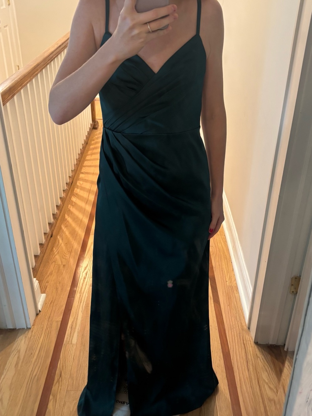 Azazie Dark Green Spaghetti Strap V-Neck Maxi Dress
